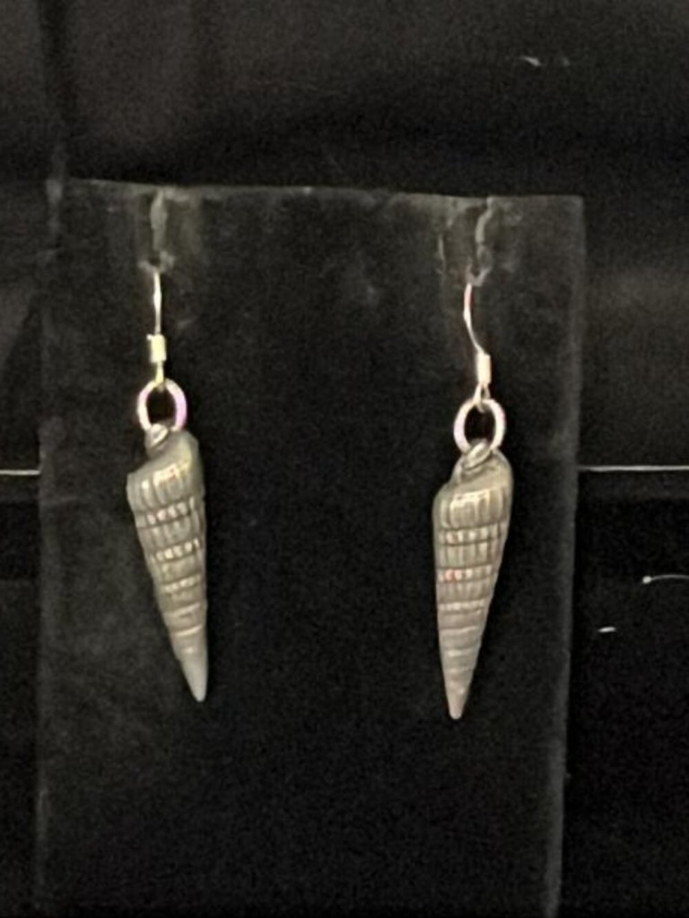 Long Heavy Silver Tone Shell Earrings